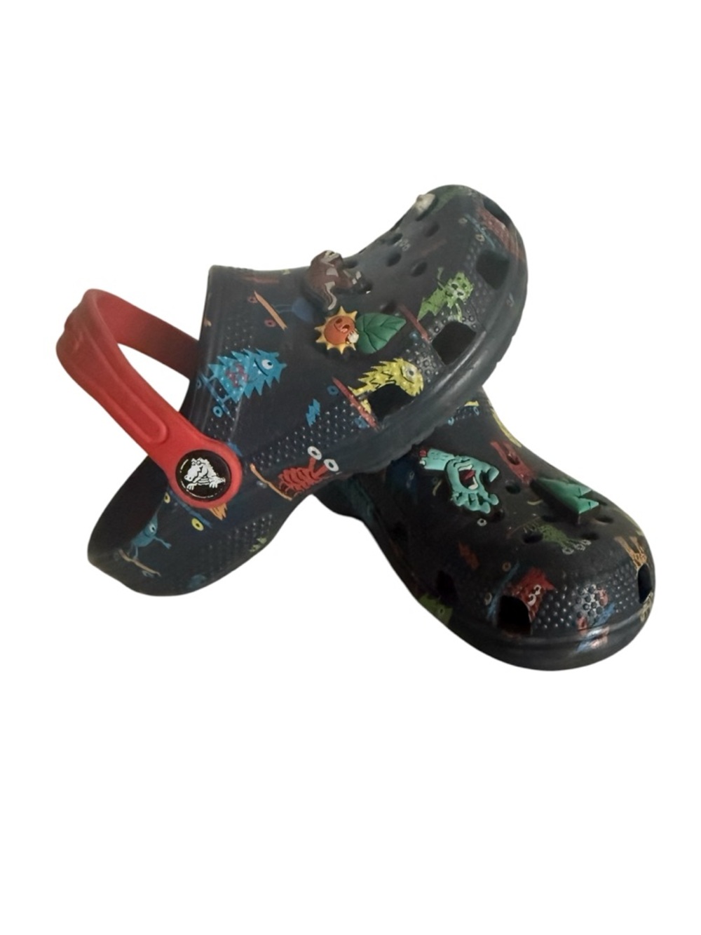 CROCS Kids Navy blue Clog with Red Heel Strap and Monster Print C10